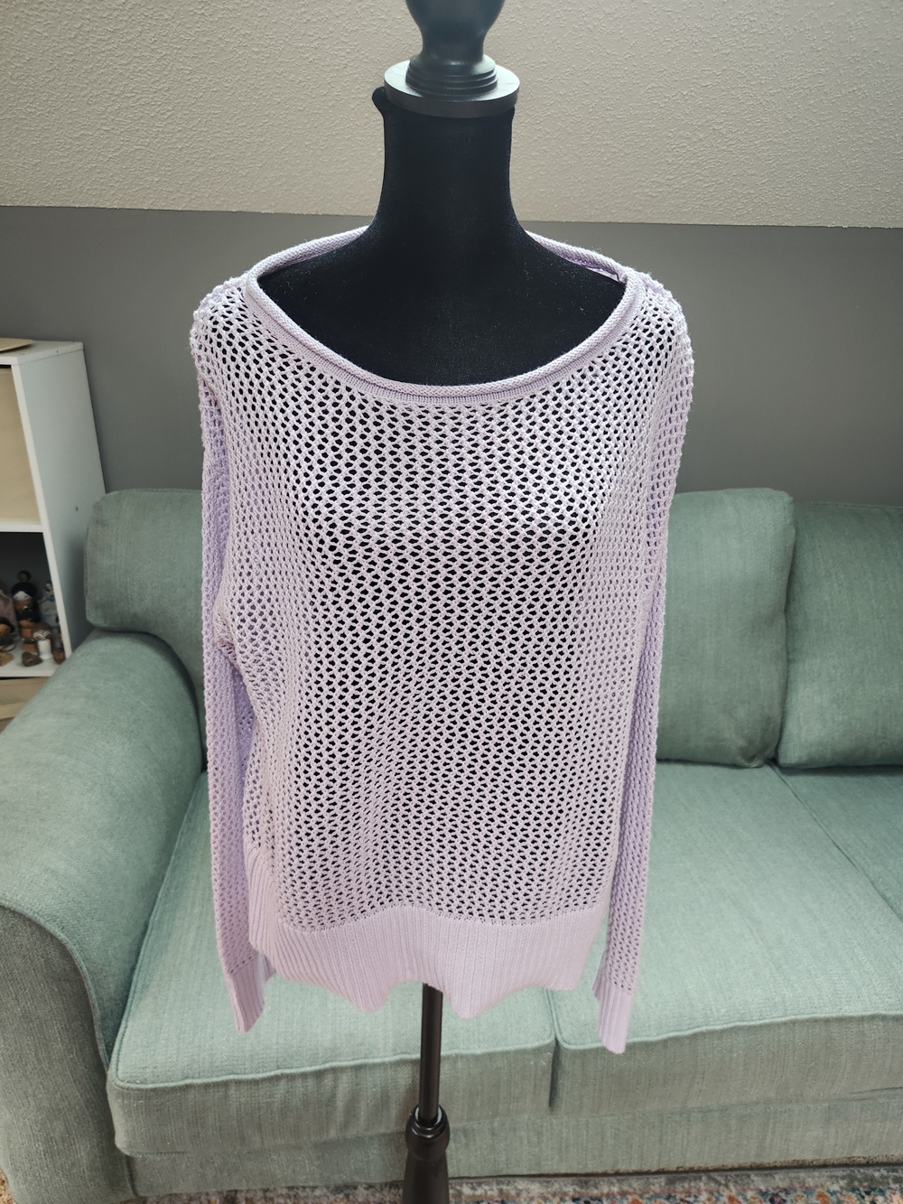 Sanctuary Light Lavender Purple Open-Knit Women's Sweater 100% Cotton Small